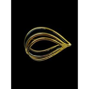 Vintage Brooch Pin Goldtone Black Enameled 1980s Retro Swirl Teardrop